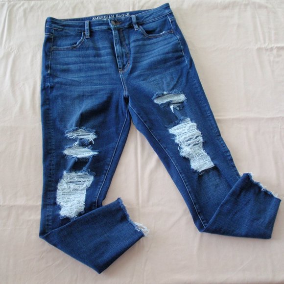 American Eagle Super Hi-Rise Destructed Jegging Womens Sz 14 - Picture 1 of 16